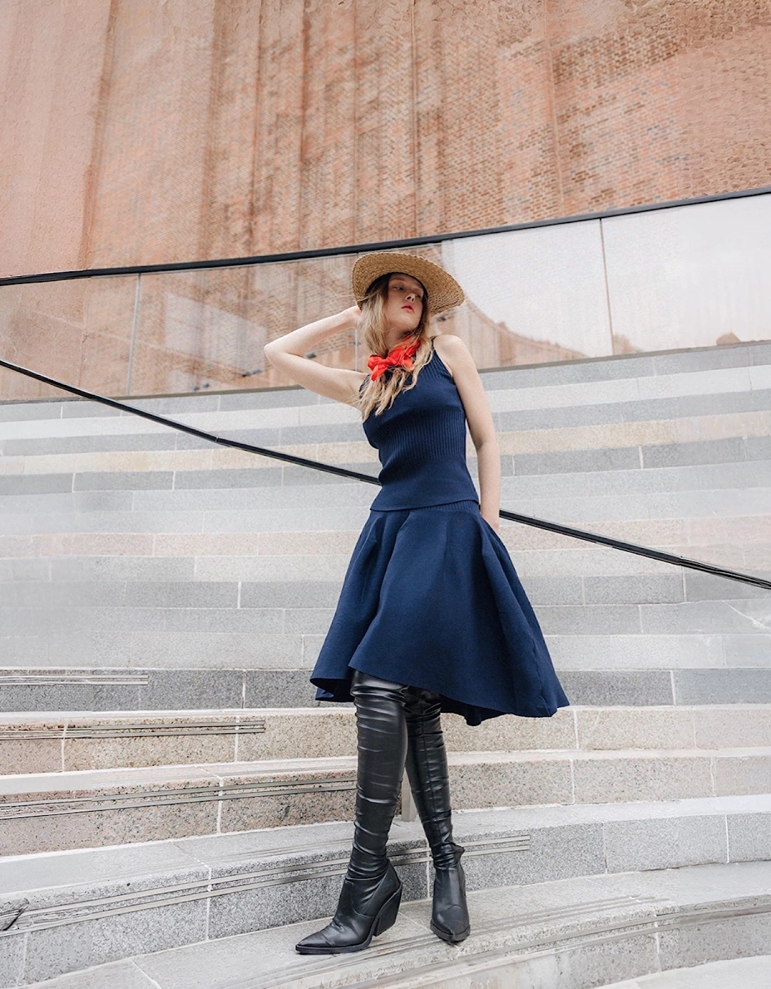 Navy Knitted Top And Skirt Co-Ordinates Set