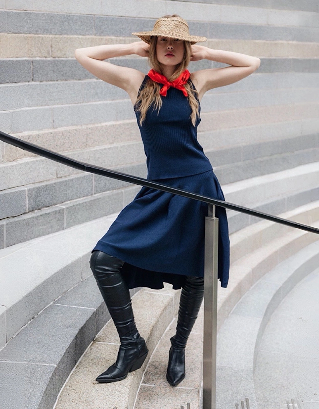 Navy Knitted Top And Skirt Co-Ordinates Set
