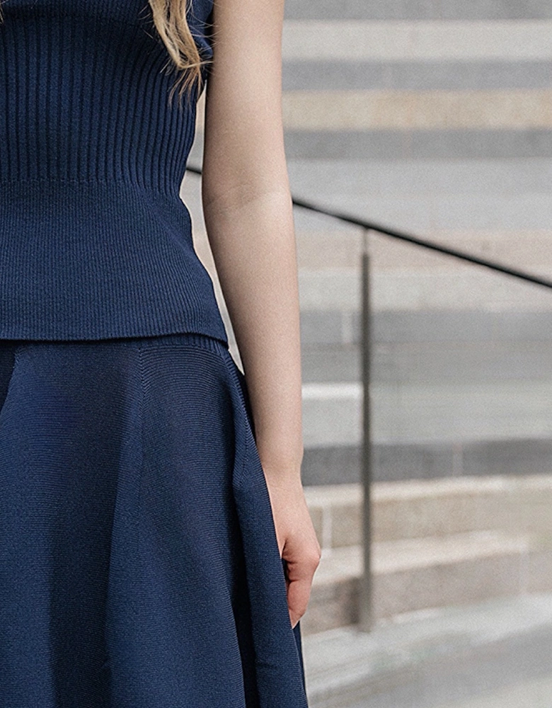 Navy Knitted Top And Skirt Co-Ordinates Set