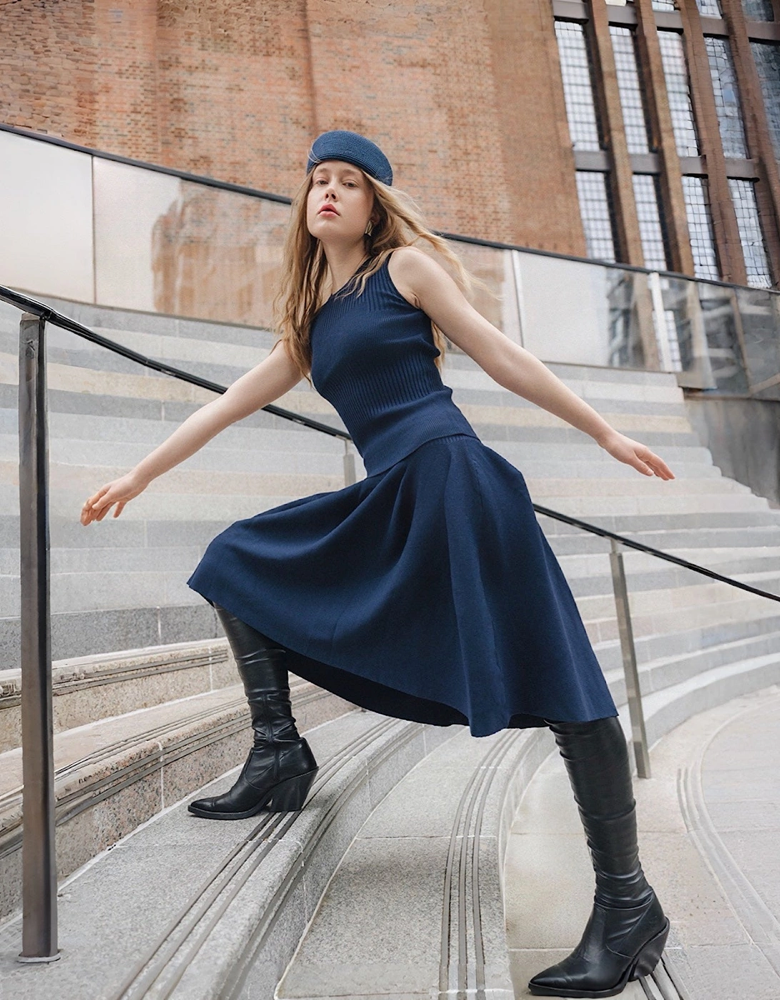 Navy Knitted Top And Skirt Co-Ordinates Set