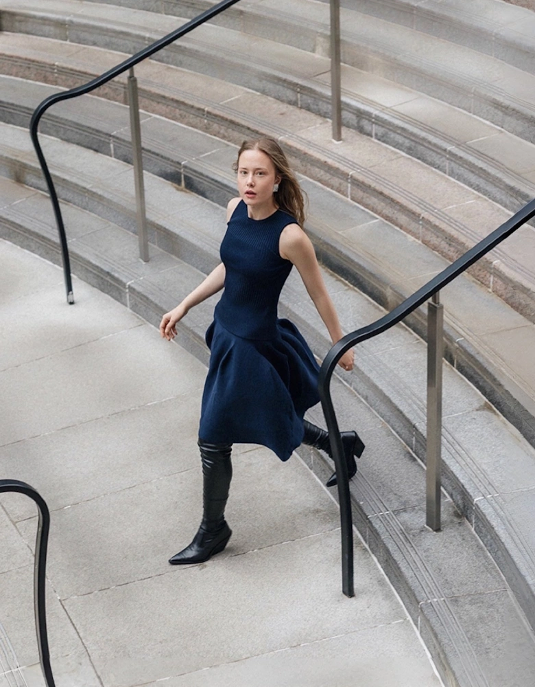 Navy Knitted Top And Skirt Co-Ordinates Set