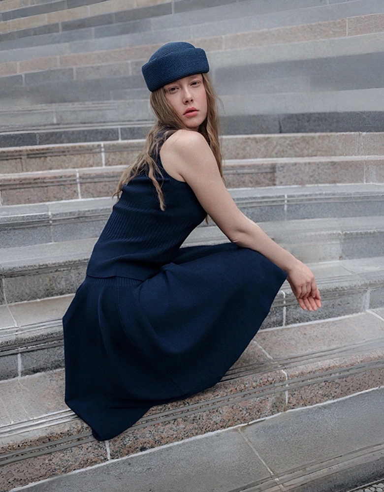 Navy Knitted Top And Skirt Co-Ordinates Set