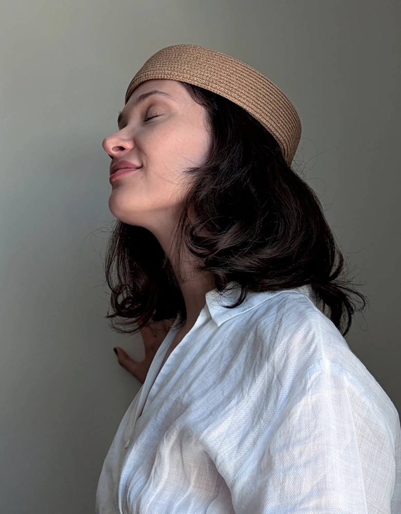 Natural Straw Pillbox Hat