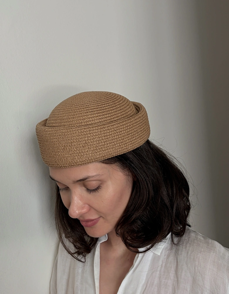 Natural Straw Pillbox Hat