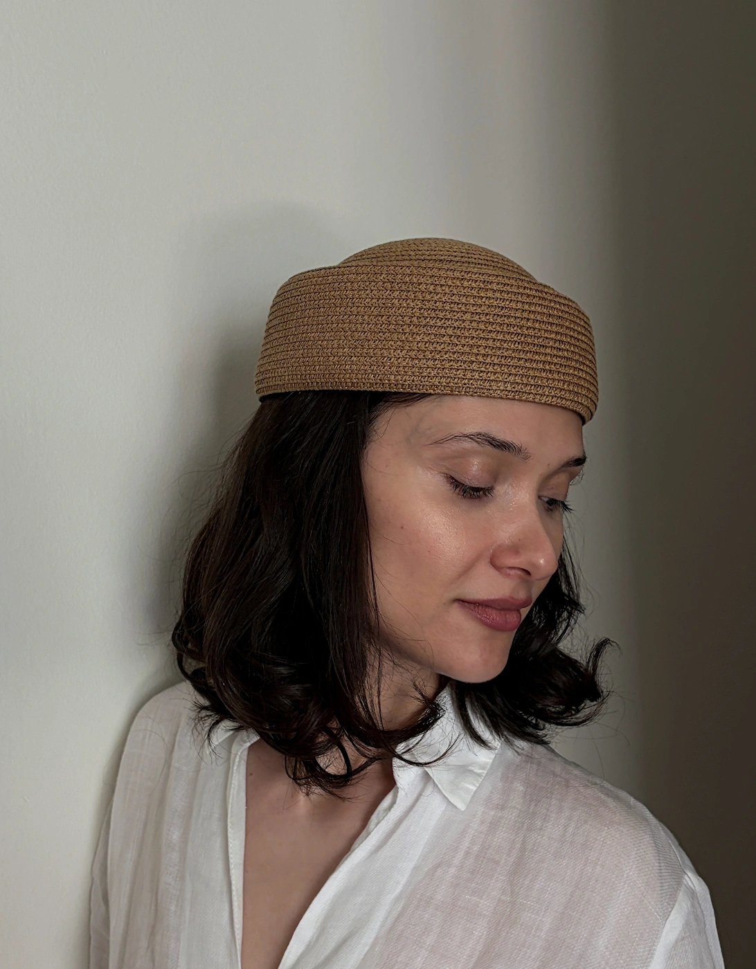 Natural Straw Pillbox Hat