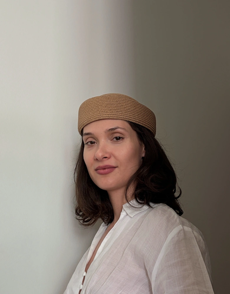 Natural Straw Pillbox Hat