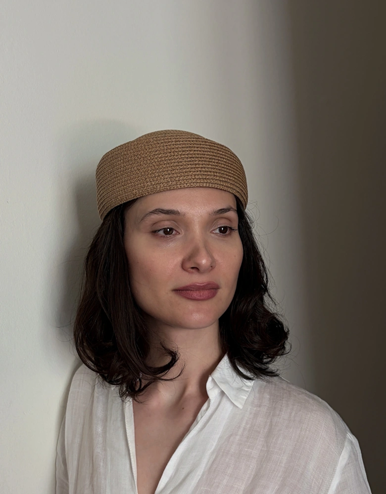 Natural Straw Pillbox Hat