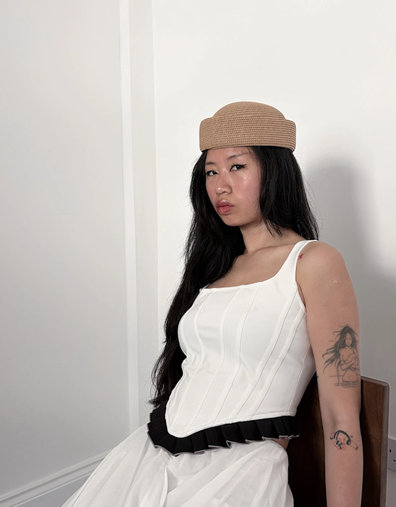 Natural Straw Pillbox Hat