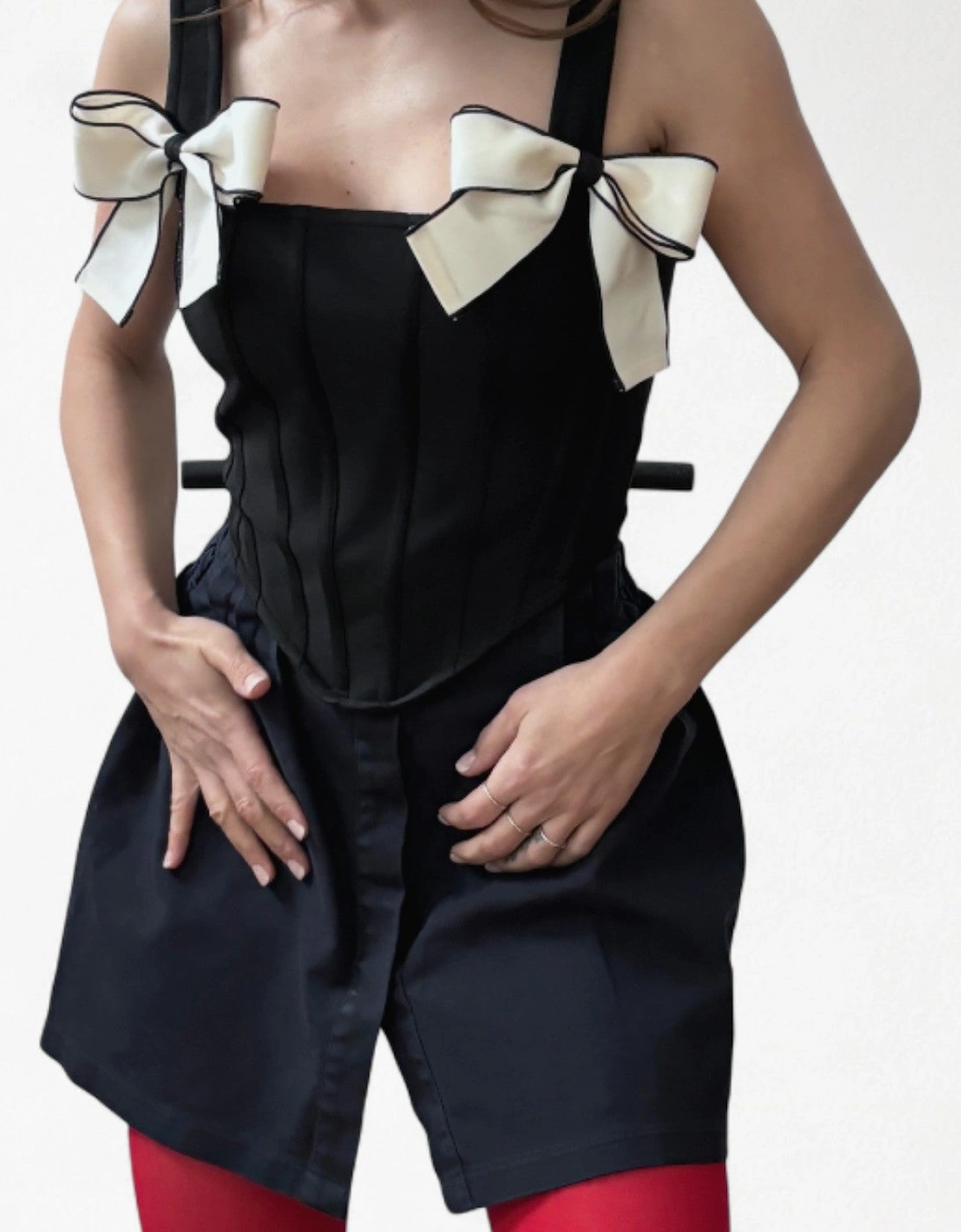Black Rib Knit Corset Top With Bows