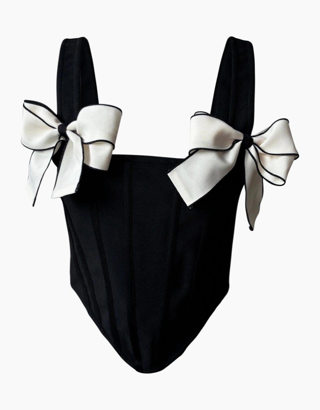 Black Rib Knit Corset Top With Bows
