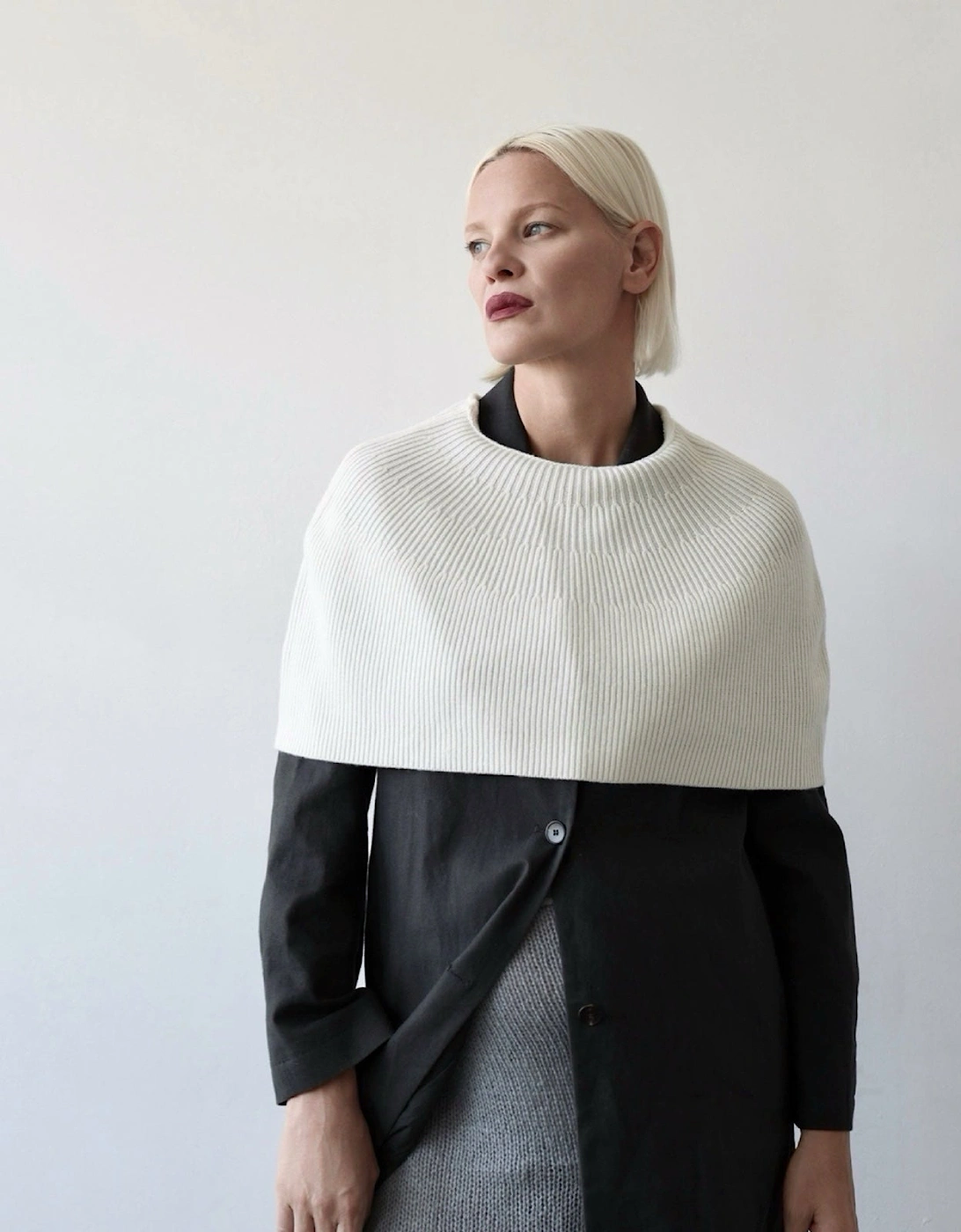 Cream Mohair Wool Knitted Cape