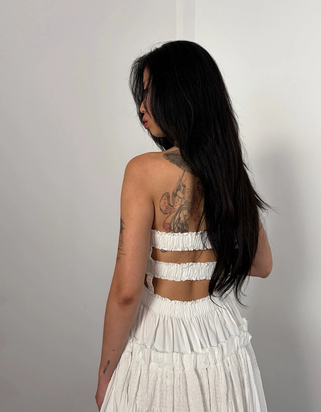 White Cotton Strapless Smocked Maxi Dress