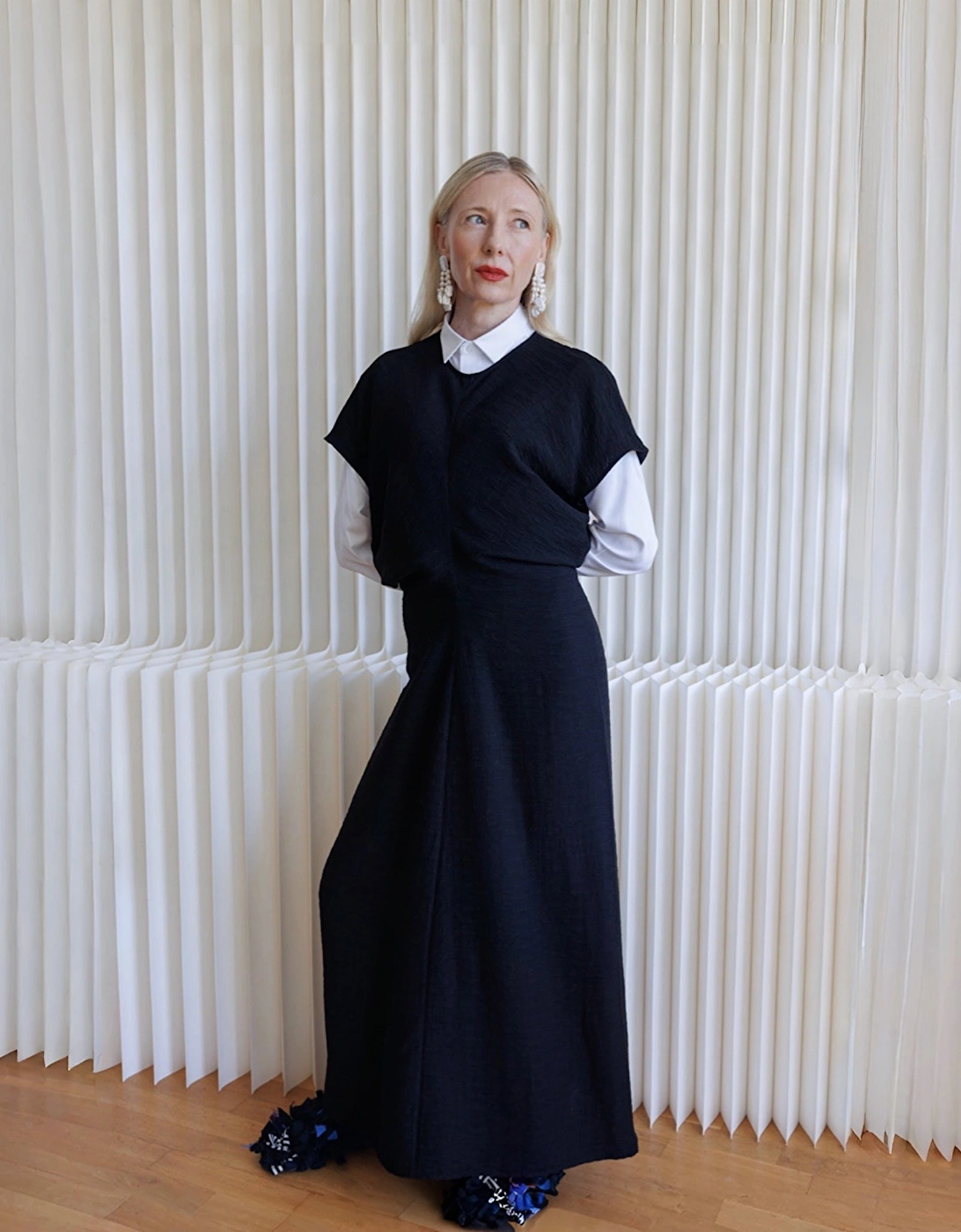 Black Crinkled A Line Dress