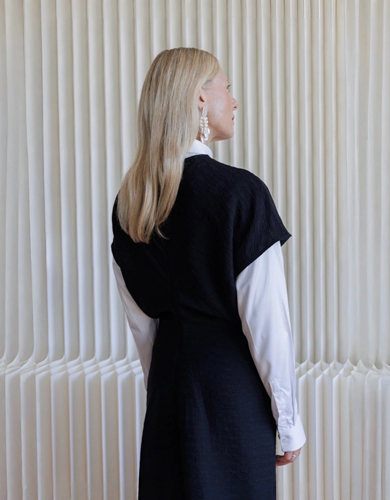 Black Crinkled A Line Dress