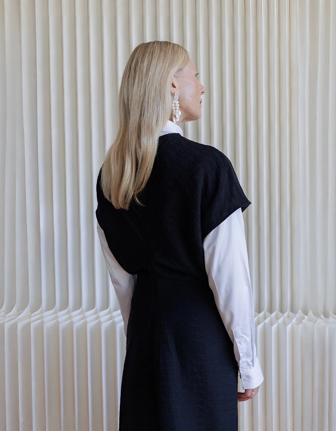 Black Crinkled A Line Dress