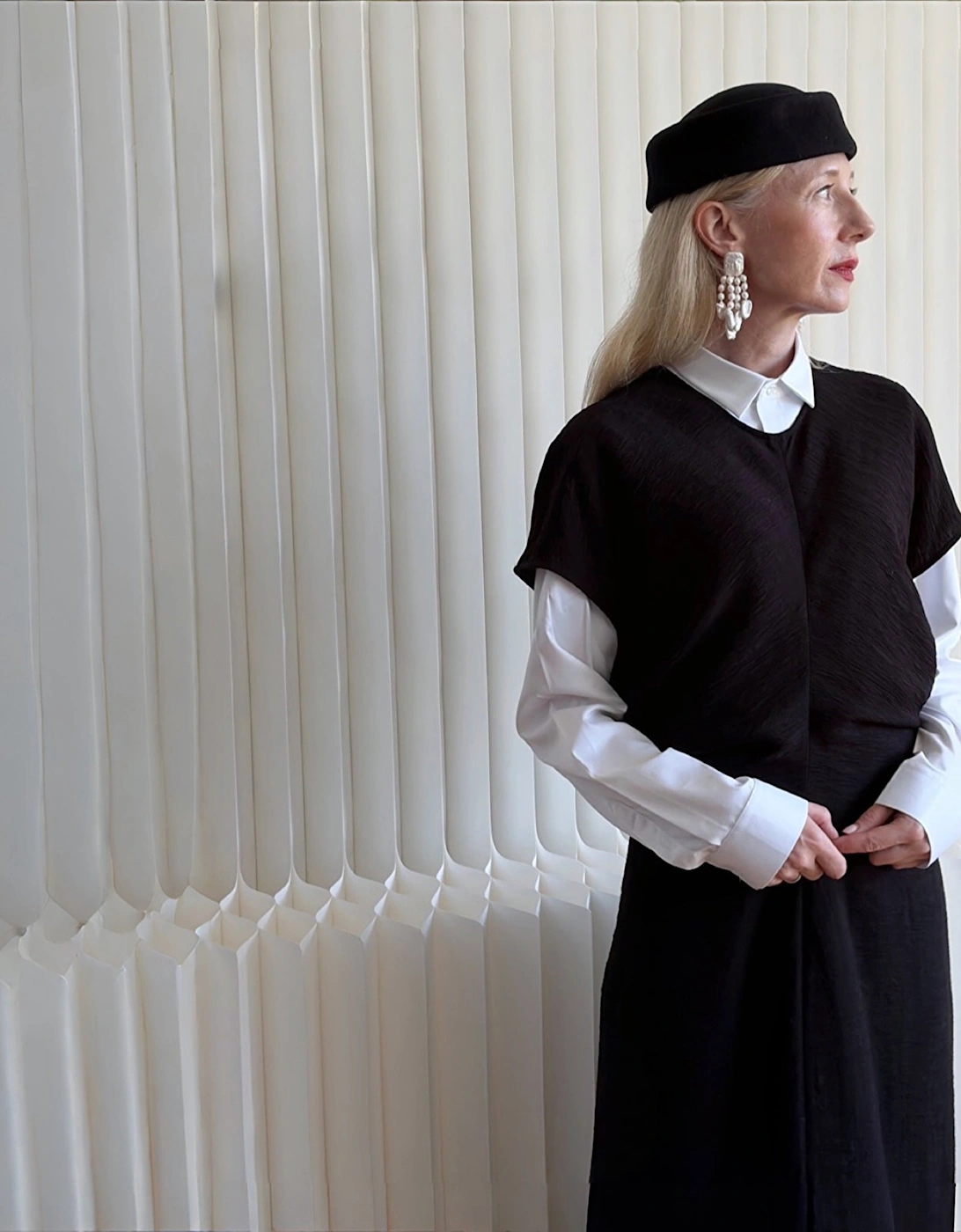 Black Crinkled A Line Dress