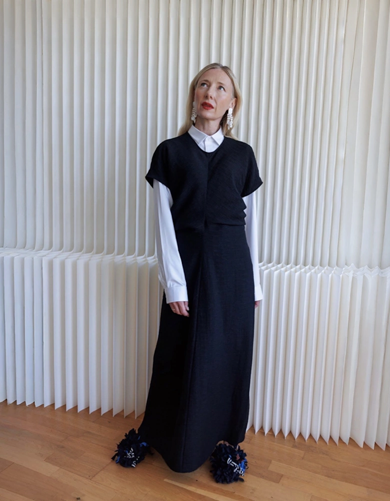 Black Crinkled A Line Dress