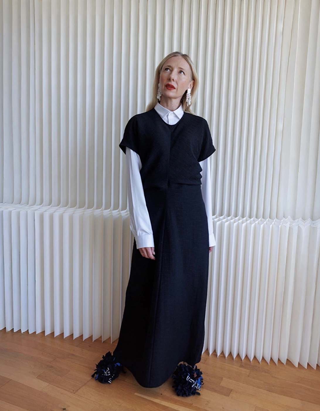 Black Crinkled A Line Dress