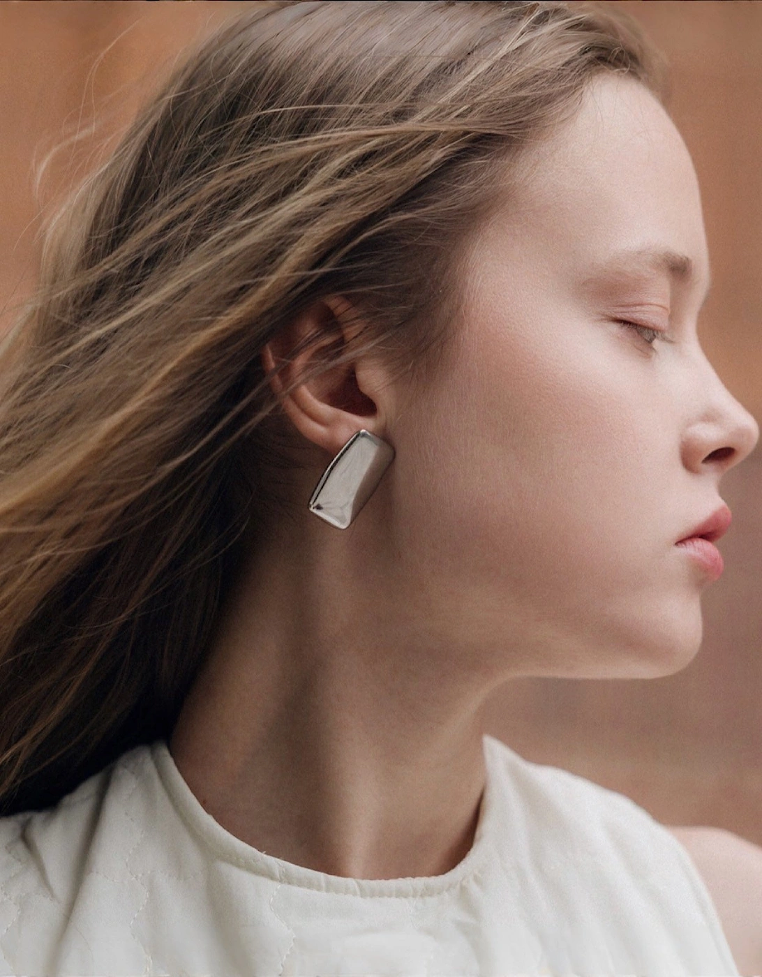 Silver Rectangular Stud Earrings