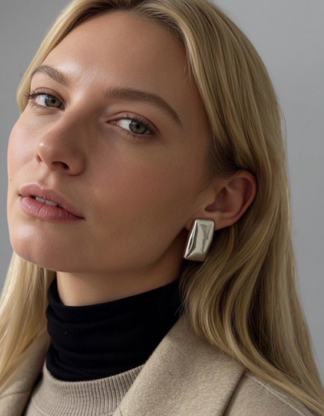 Silver Rectangular Stud Earrings