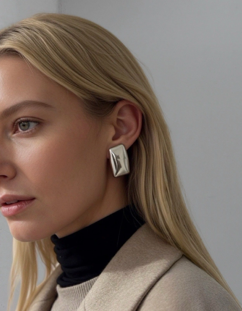 Silver Rectangular Stud Earrings