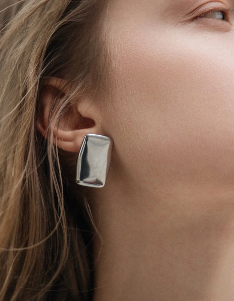 Silver Rectangular Stud Earrings