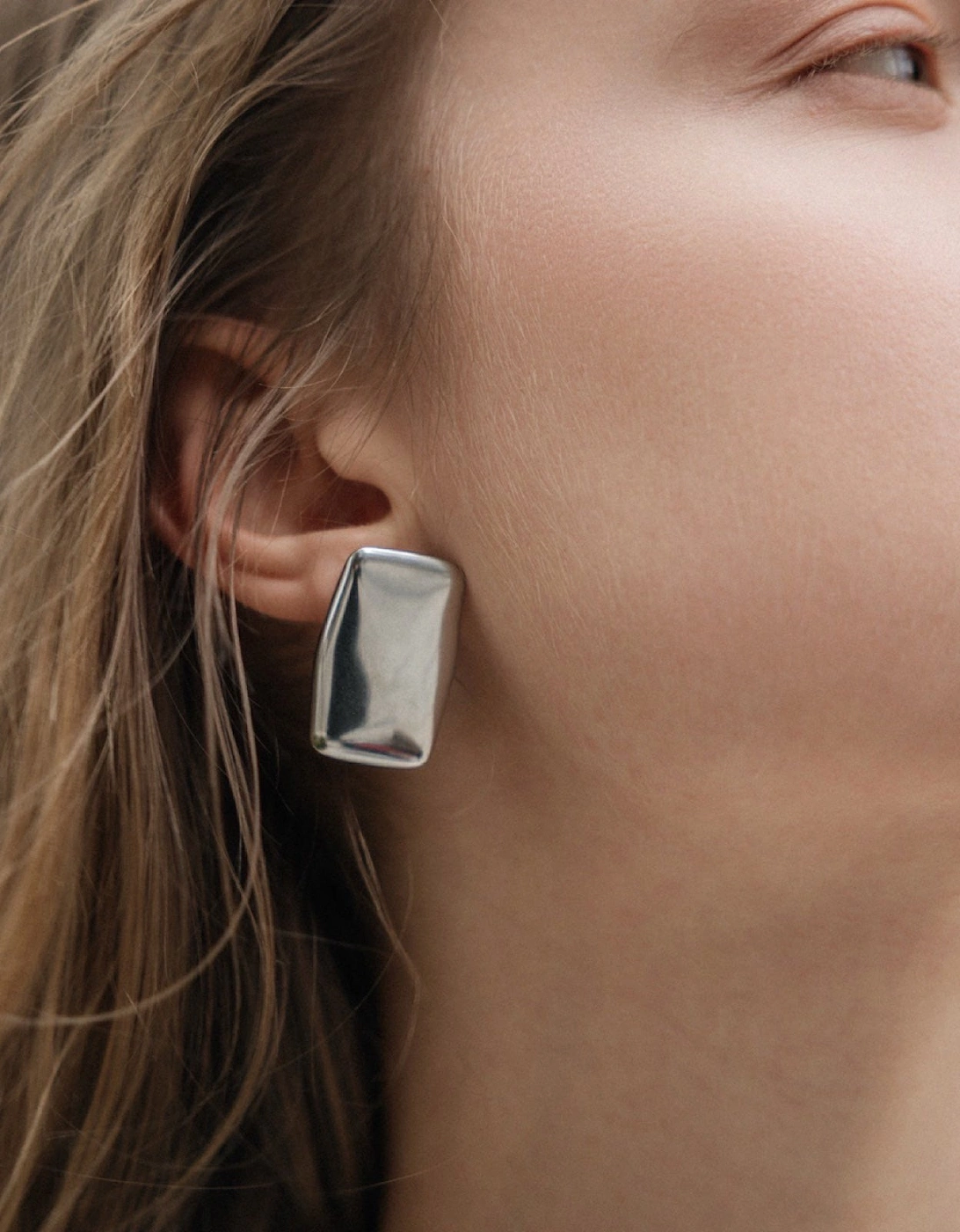 Silver Rectangular Stud Earrings