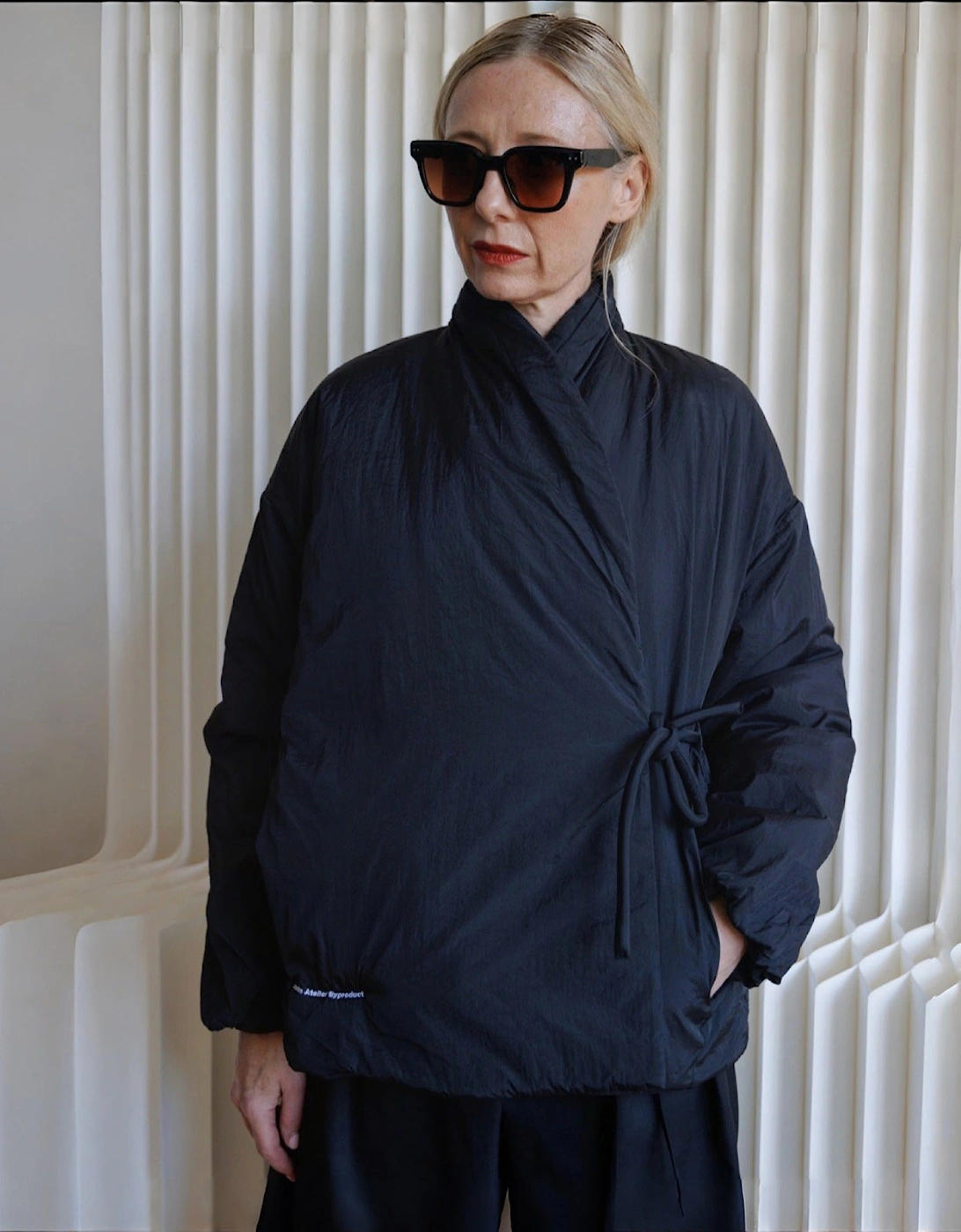 Black Quilted Wrap Kimono Jacket