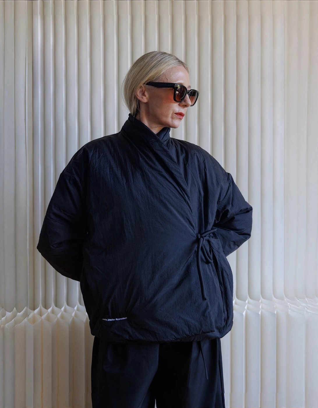 Black Quilted Wrap Kimono Jacket