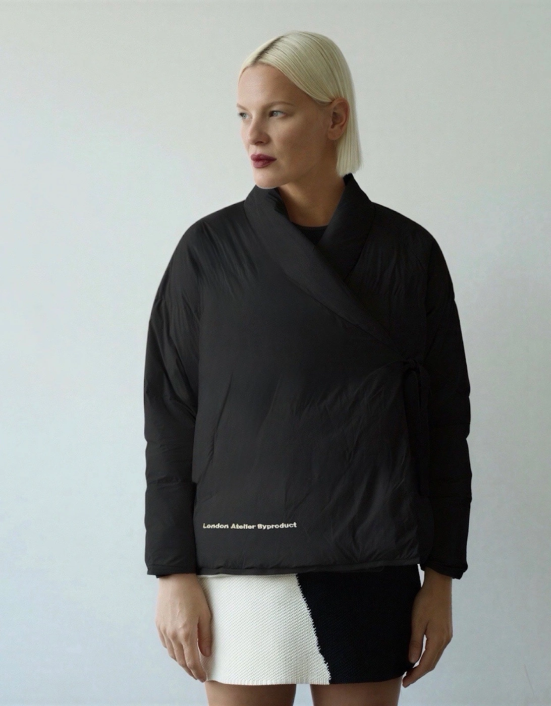 Black Quilted Wrap Kimono Jacket