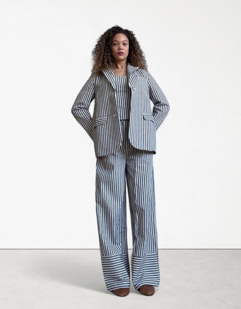 Black White Striped Wide Leg Trousers