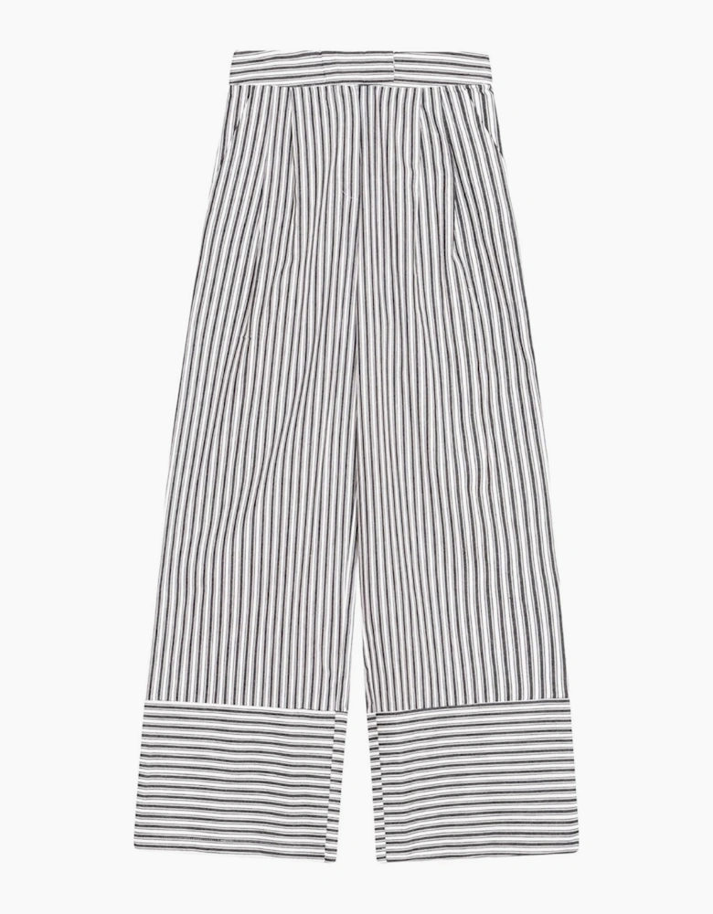 Black White Striped Wide Leg Trousers