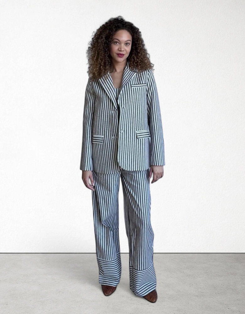 Black White Striped Wide Leg Trousers