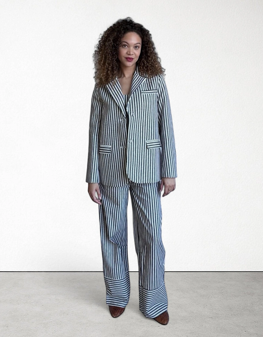 Black White Striped Wide Leg Trousers