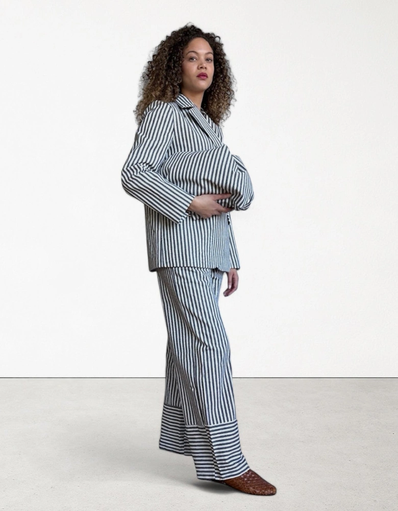 Black White Striped Wide Leg Trousers