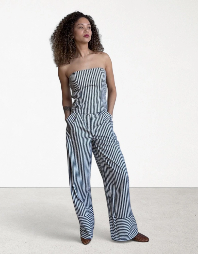 Black White Striped Wide Leg Trousers