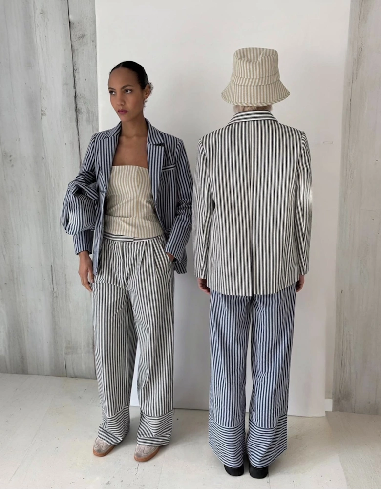 Black White Striped Wide Leg Trousers