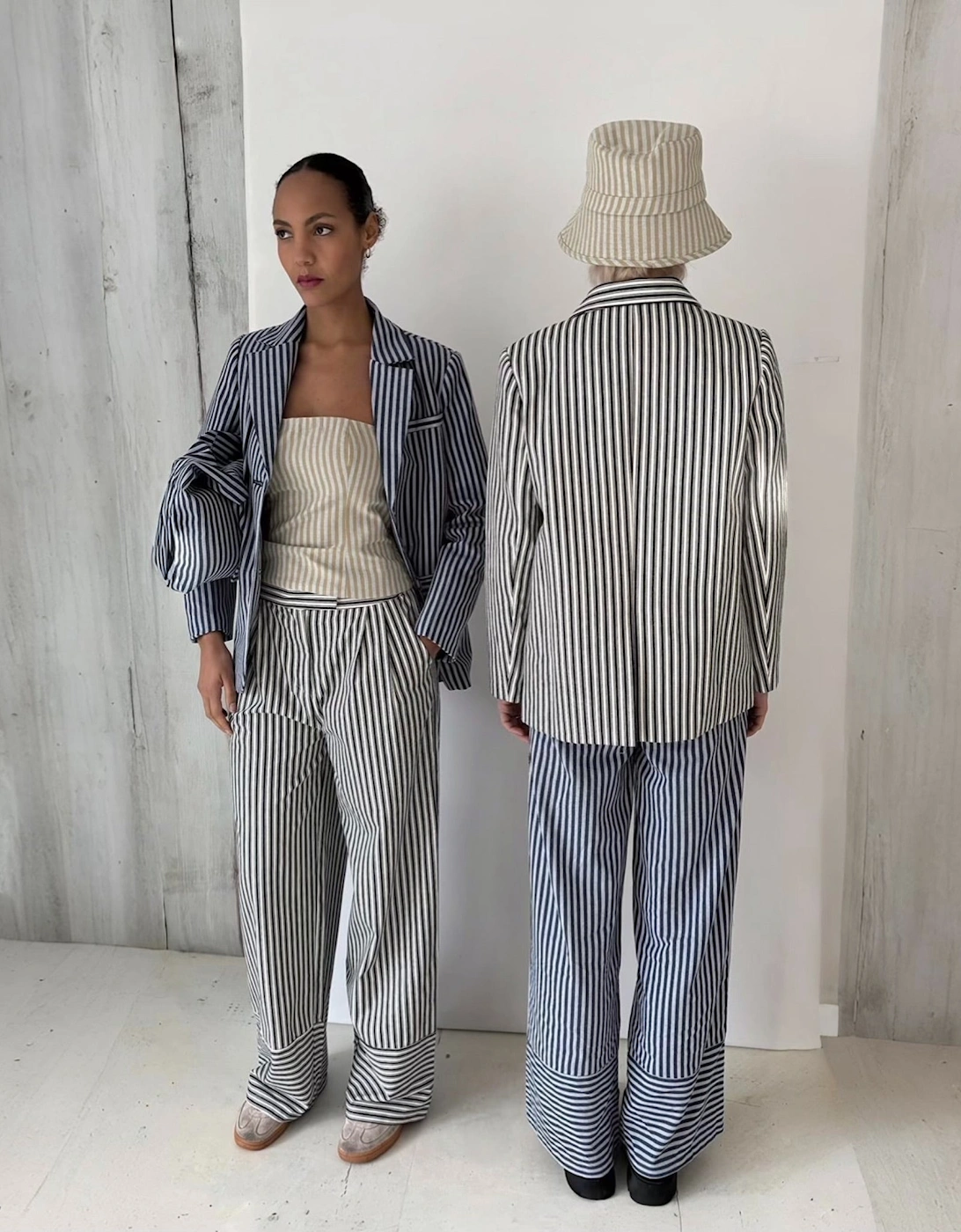Black White Striped Wide Leg Trousers