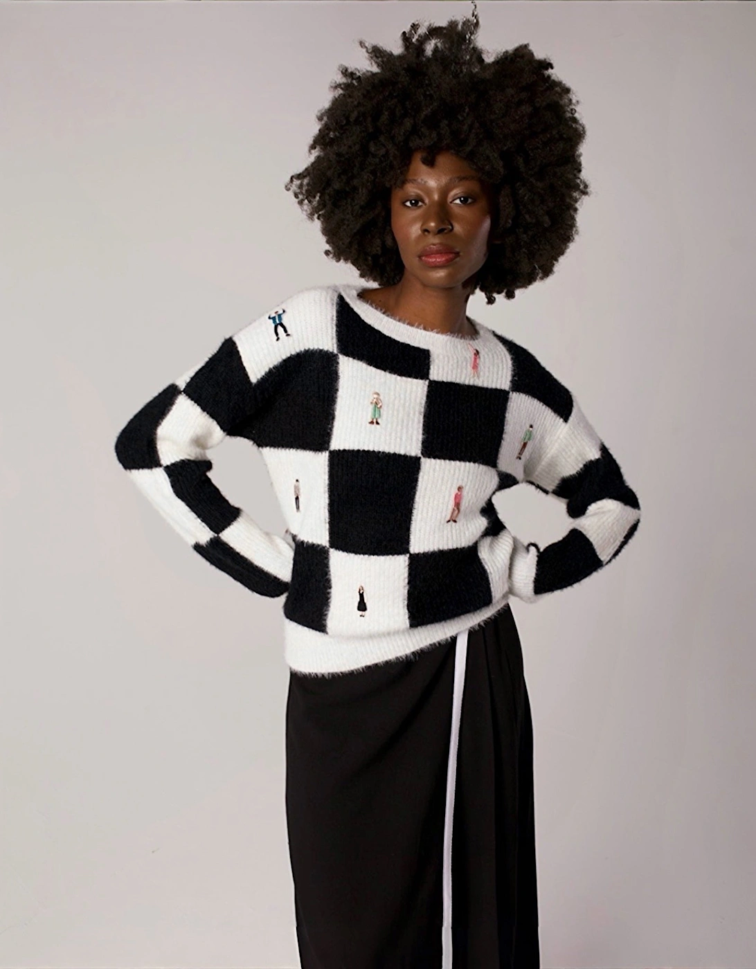 Checkered Knitted Jumper With Embroidery Patches