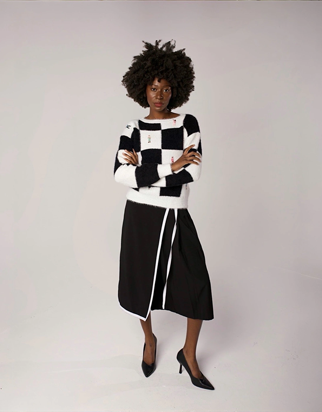 Checkered Knitted Jumper With Embroidery Patches