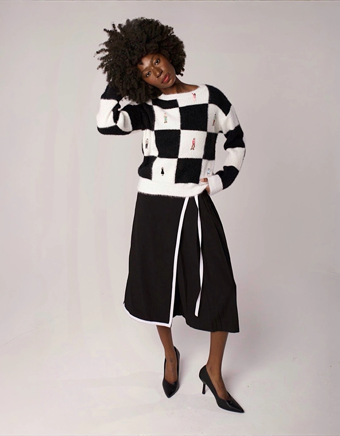 Checkered Knitted Jumper With Embroidery Patches