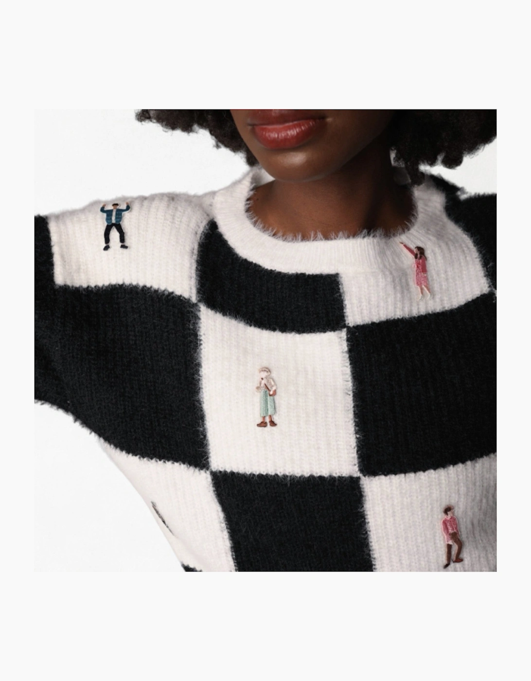 Checkered Knitted Jumper With Embroidery Patches