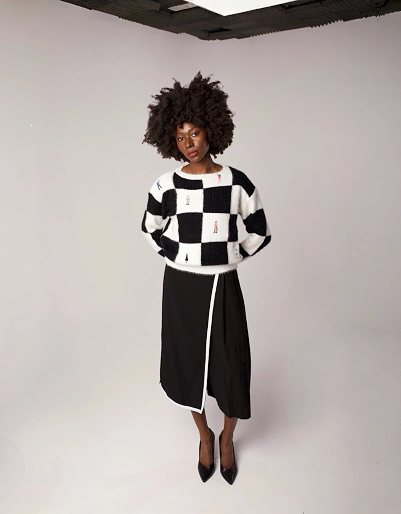 Checkered Knitted Jumper With Embroidery Patches