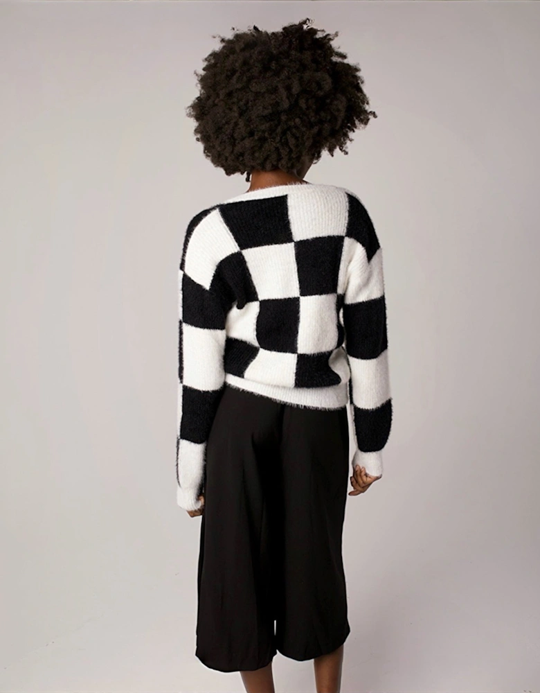 Checkered Knitted Jumper With Embroidery Patches
