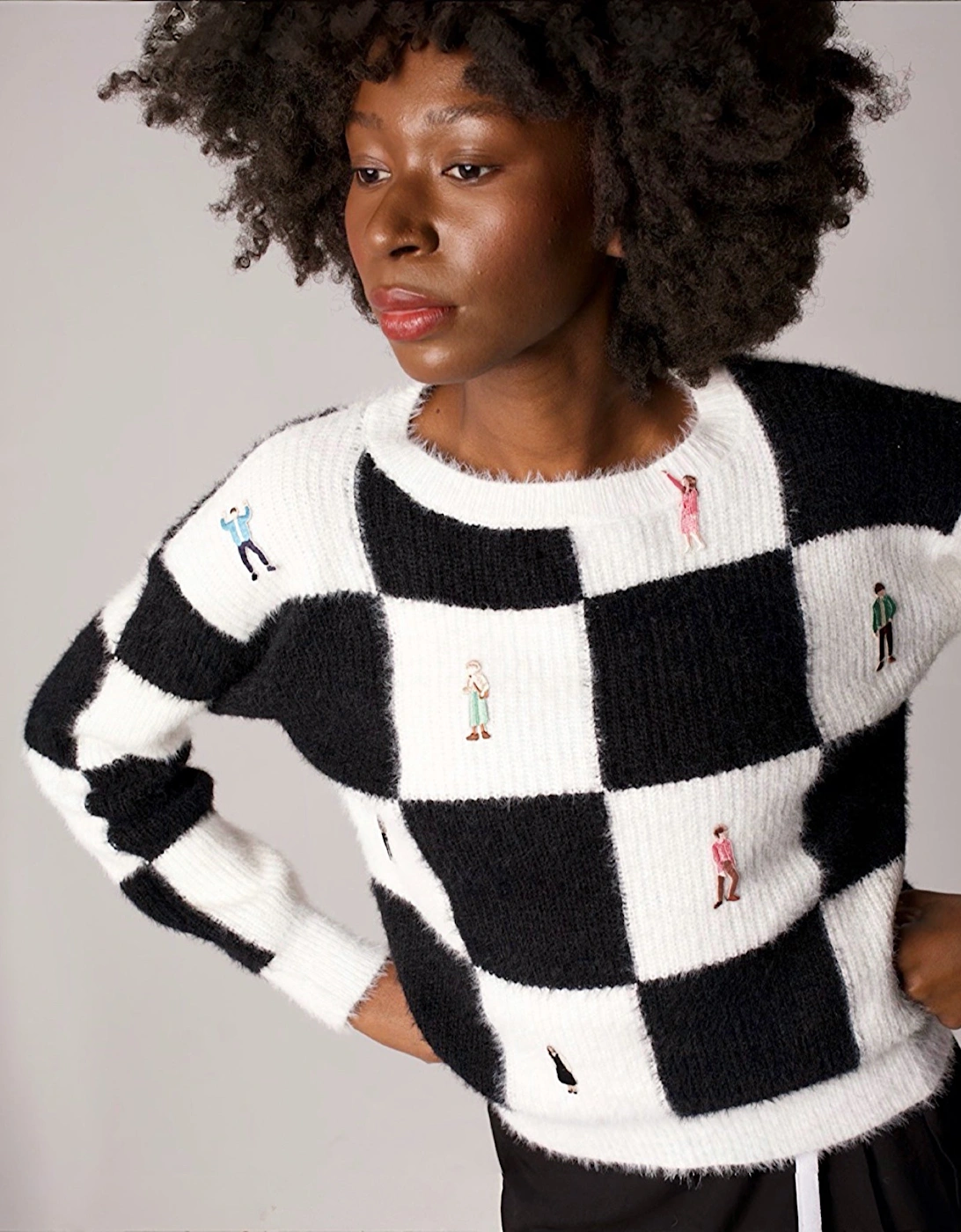 Checkered Knitted Jumper With Embroidery Patches