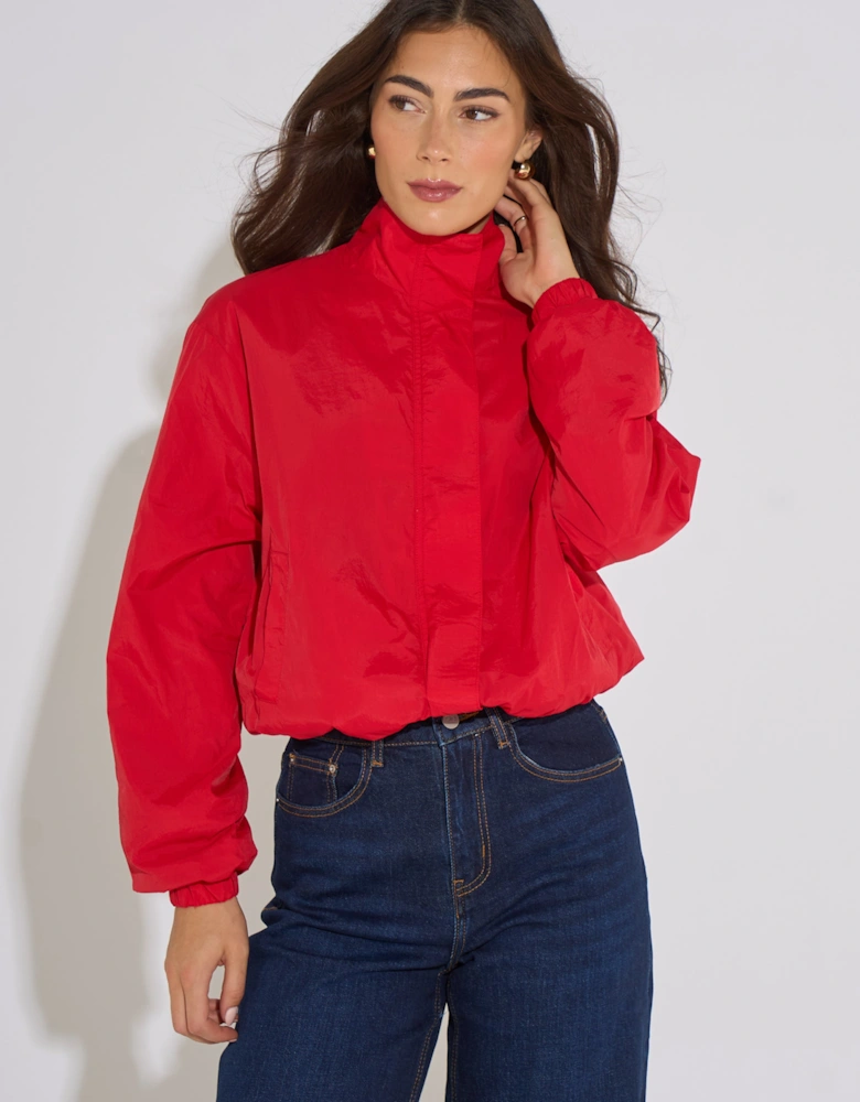 Red Funnel Neck Windbreaker Jacket