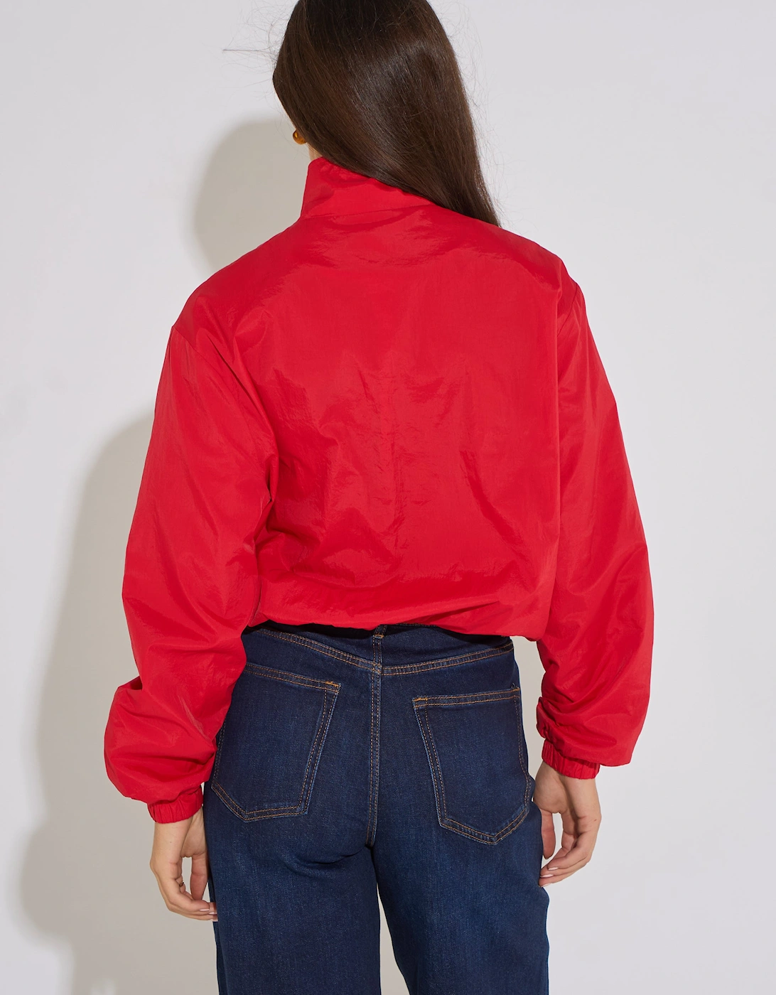 Red Funnel Neck Windbreaker Jacket