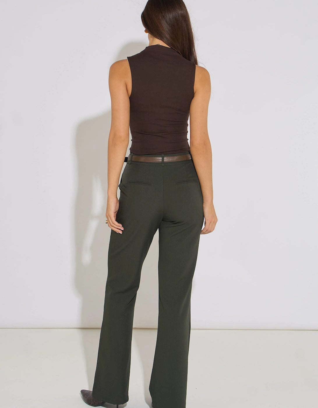 Green Wide Leg Belted Tailoring Trouser