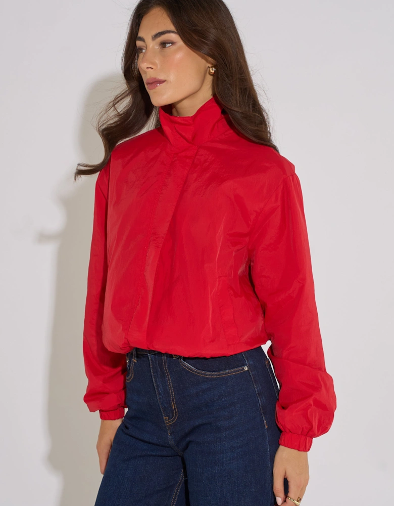 Red Funnel Neck Windbreaker Jacket