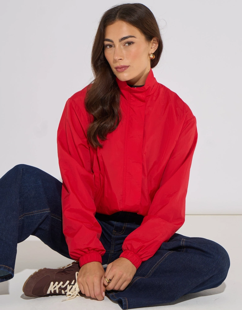 Red Funnel Neck Windbreaker Jacket